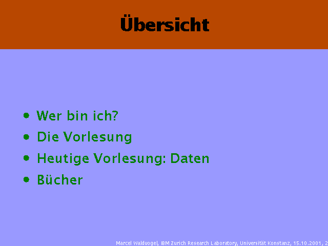 Wer bin ich?. Die Vorlesung. Heutige Vorlesung: Daten. Bücher. 